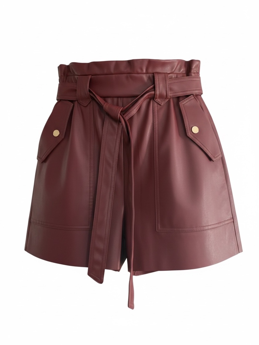 Zara Burgundy Faux Leather Paperbag Mini Skirt with Belt
